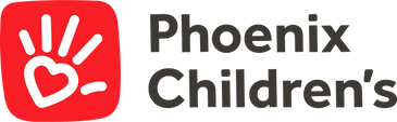 Logo of Phoenix Children's with a red hand and heart symbol.