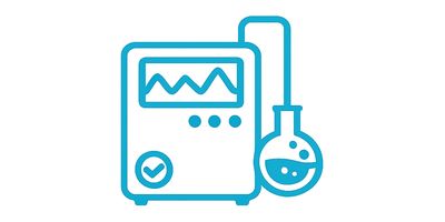 Teal and white icon of total  carbon analyser 