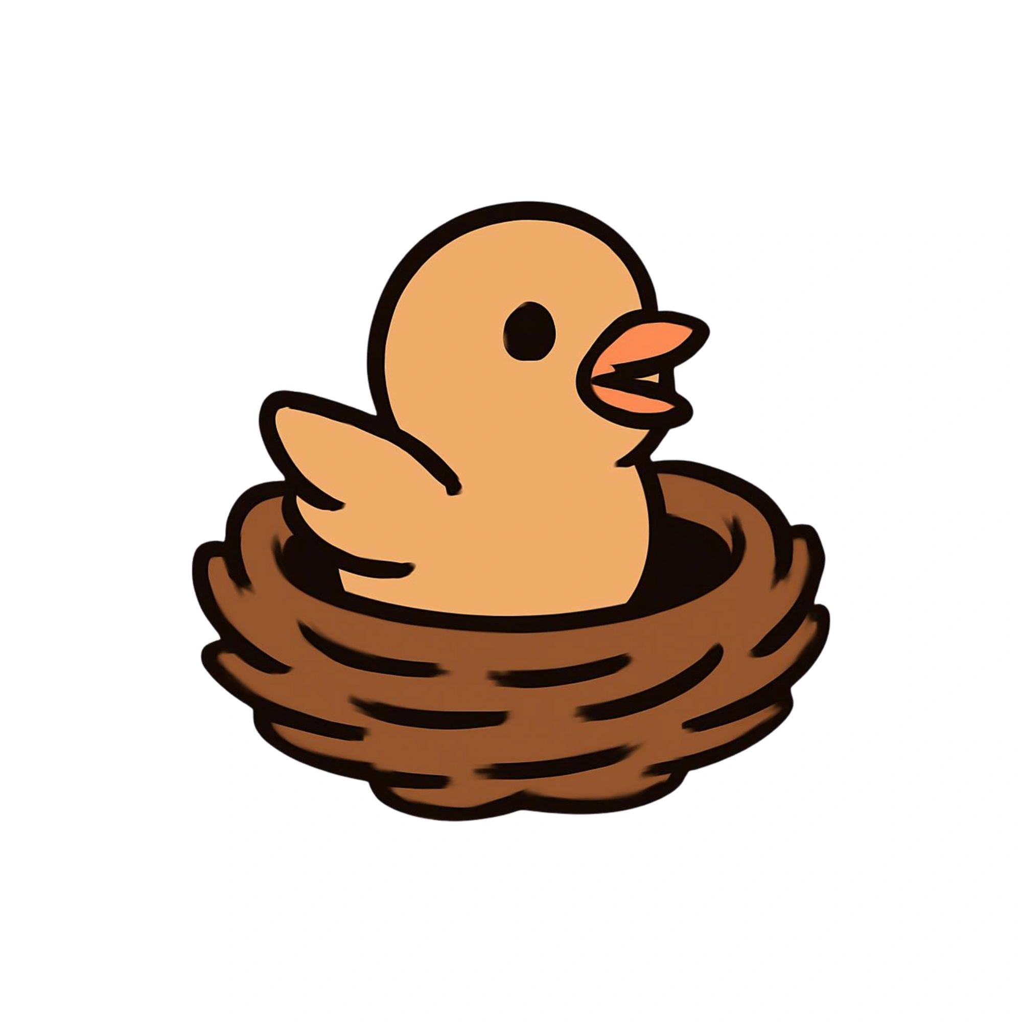 Cartoon chick sitting in a nest.