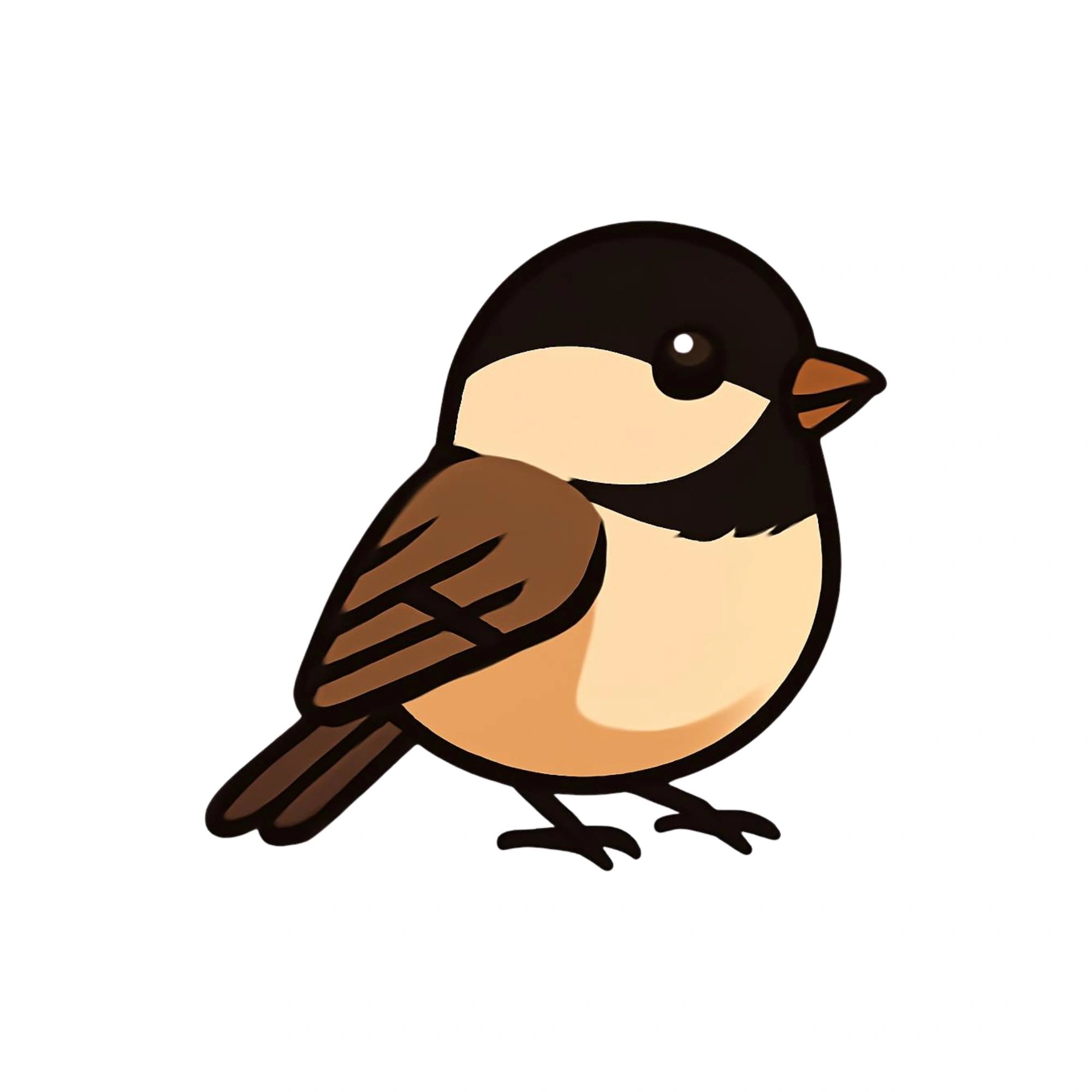 Cute cartoon sparrow looking up.