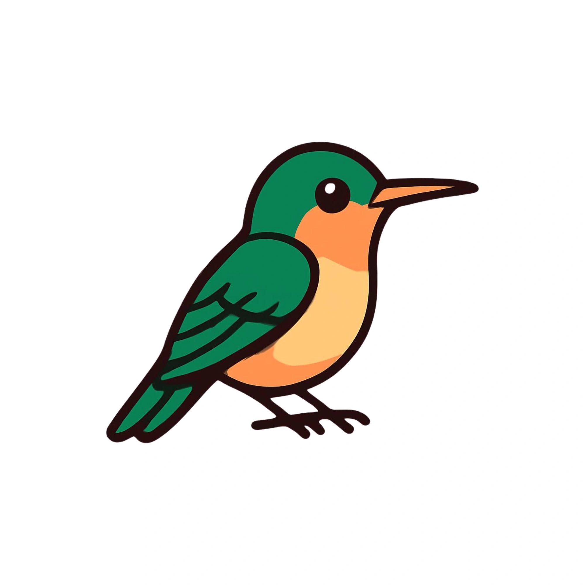 Cartoon bird with green and orange colors.