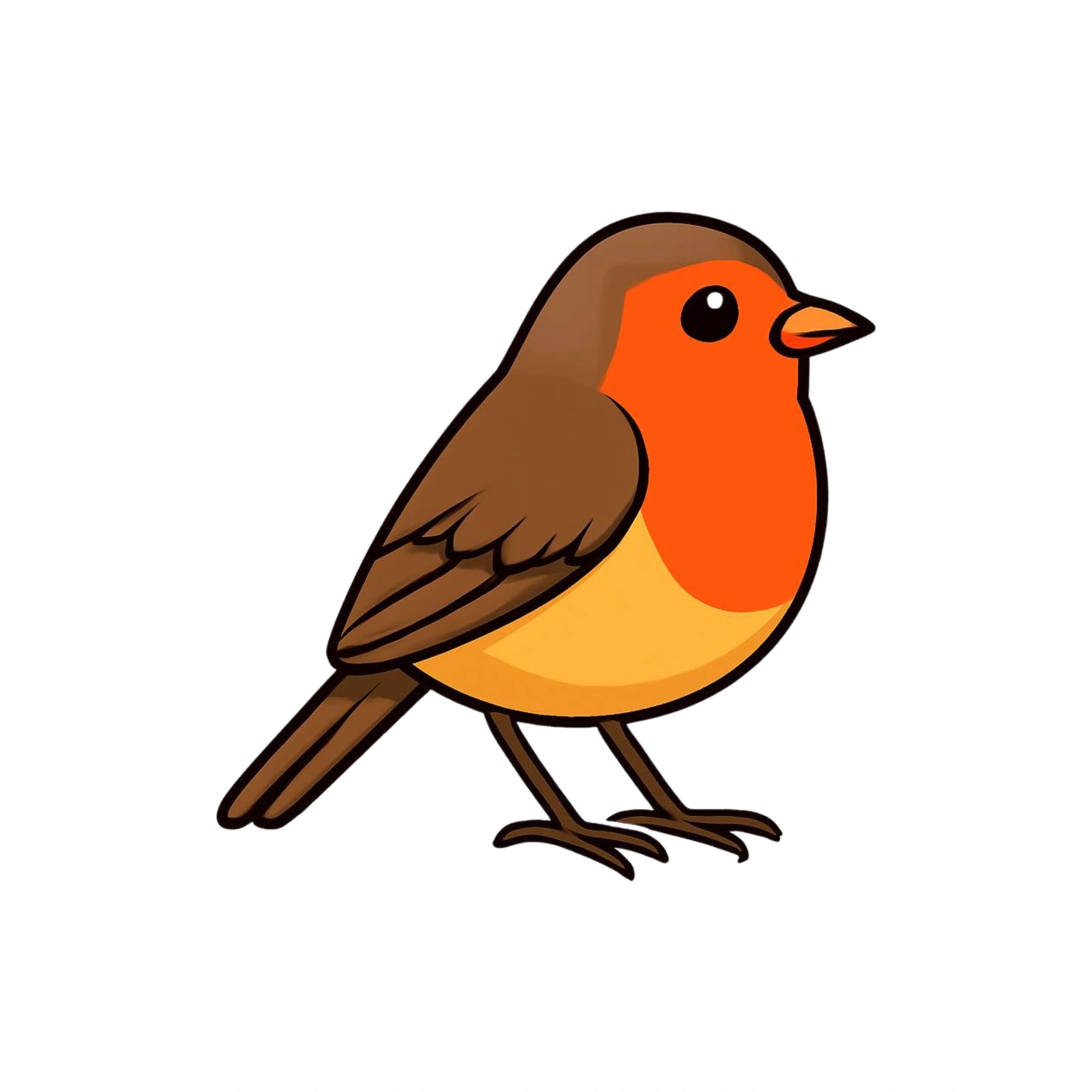 Cartoon robin bird with red chest and brown wings.