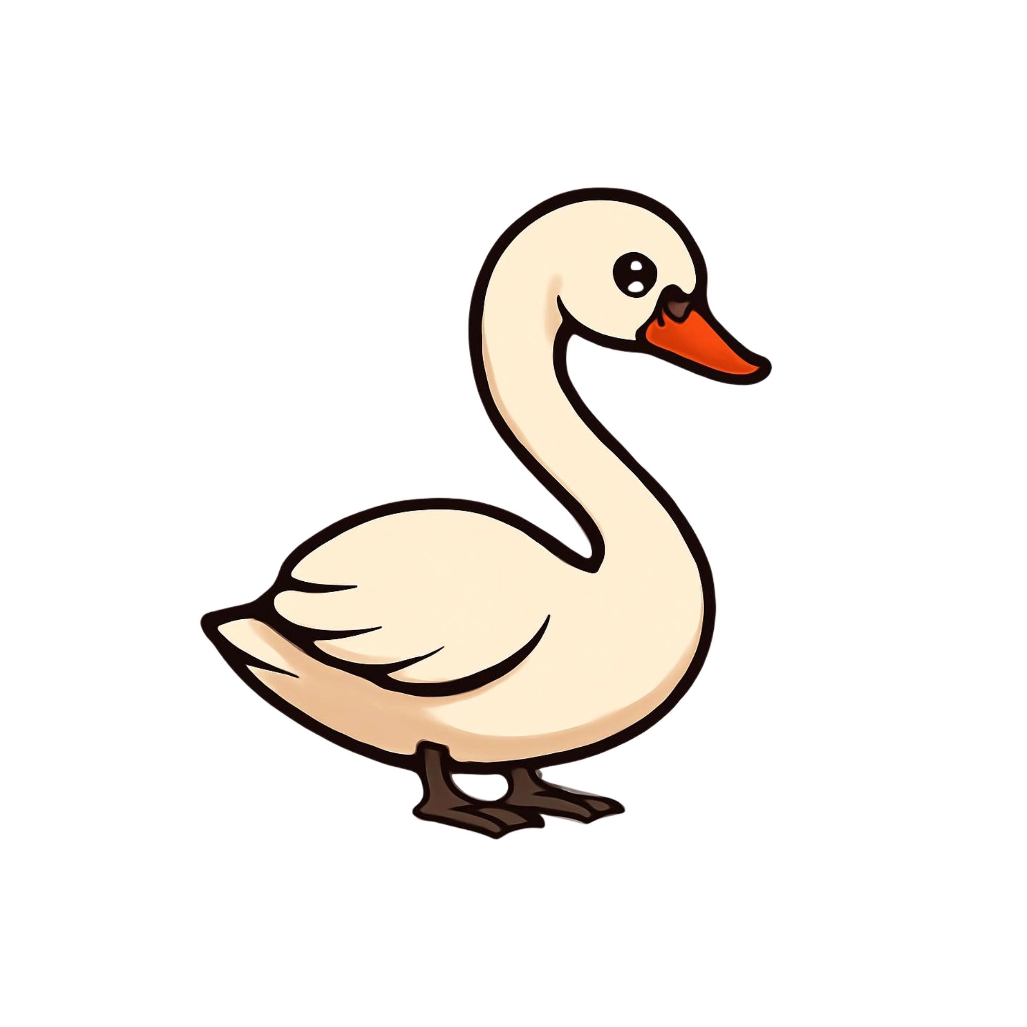 Cute cartoon swan with a calm expression.