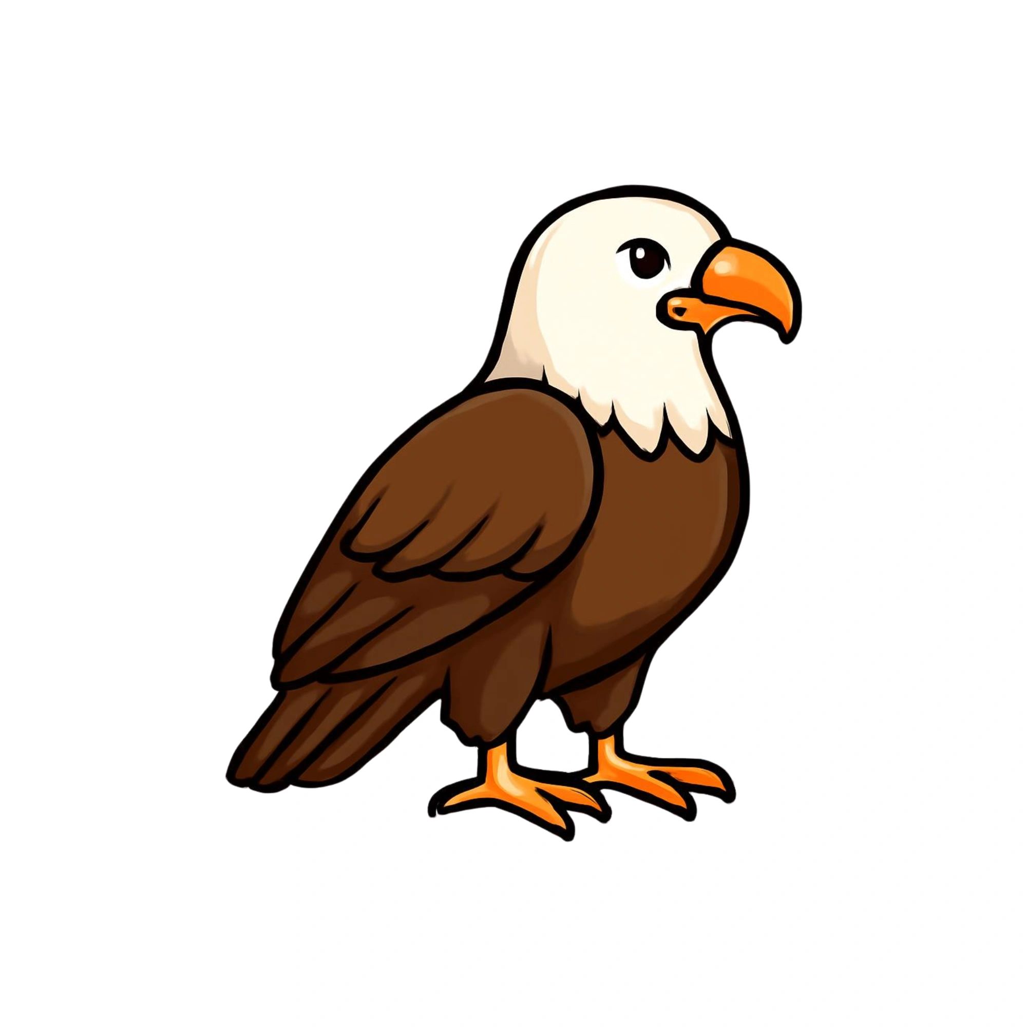 Cartoon bald eagle with orange beak and feet.