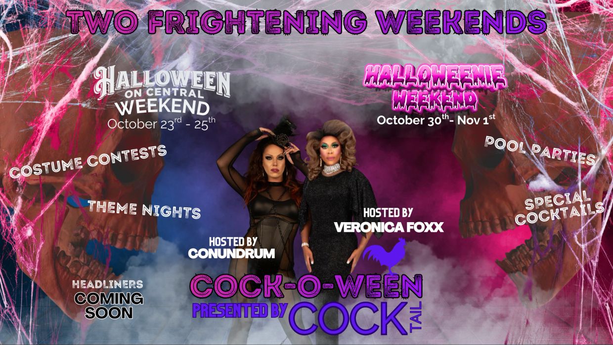 Halloween weekends with contests, theme nights, and parties hosted by Conundrum and Veronica Foxx.