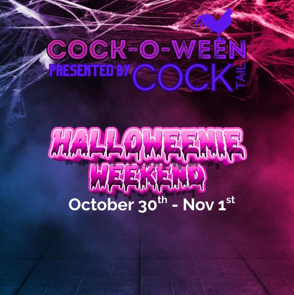 Cock-o-ween Halloweenie Weekend event banner.