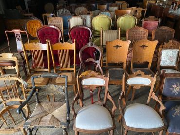 Antique chairs at a Mercanti estate sale in Vallejo, California
