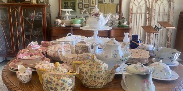 Antique china and collectibles at a Mercanti Estate Sale in Benicia, California