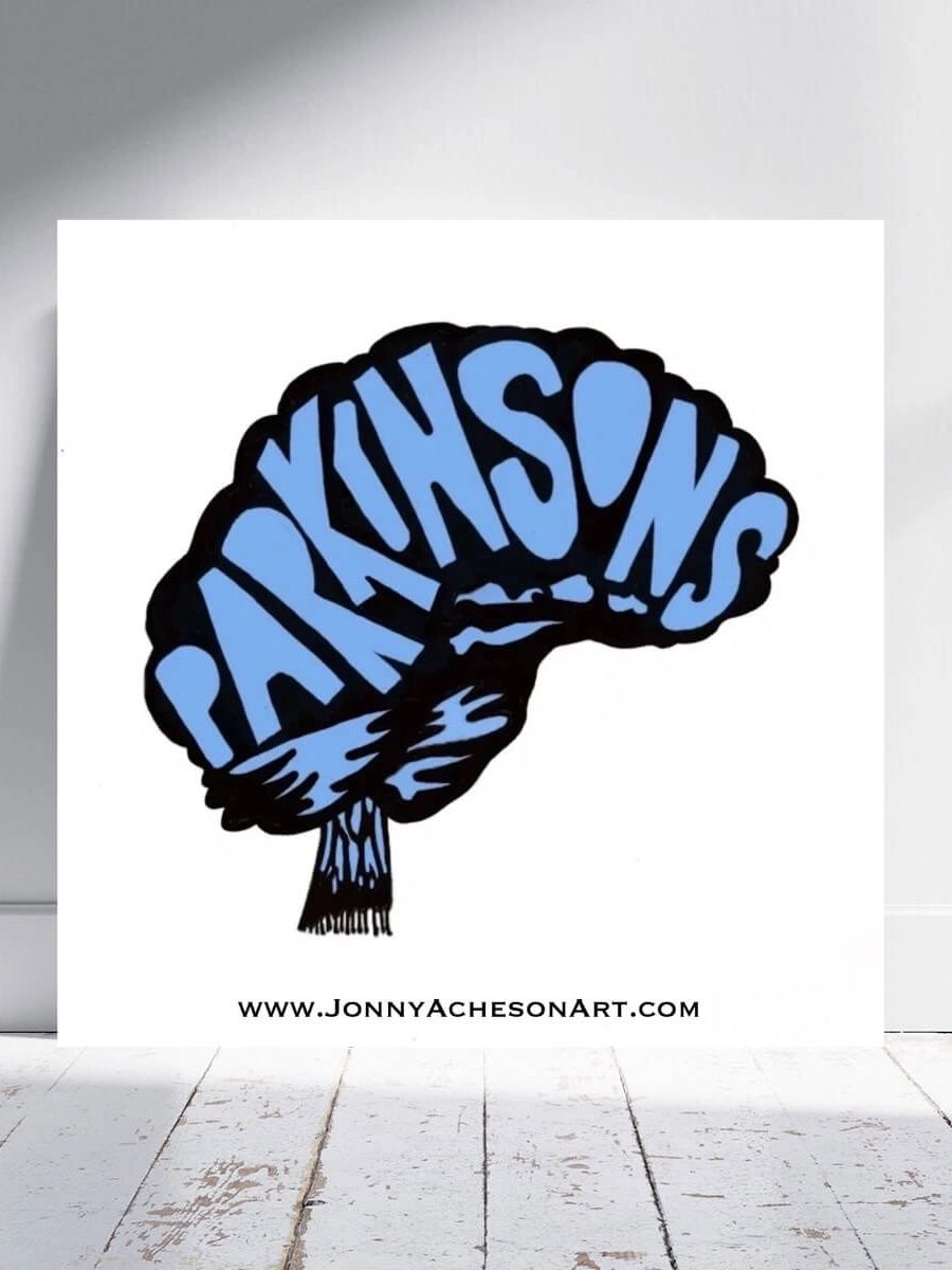 Blue Parkinsons Brain Infographic. Jonny Acheson Art.