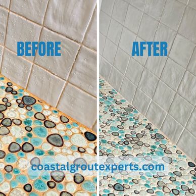 before and after picture tile and grout cleaning by Coastal Grout Experts