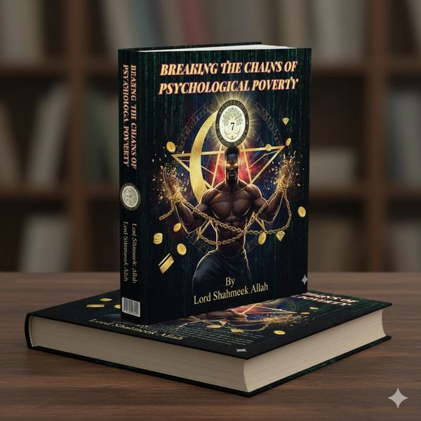 Book titled 'Breaking the Chains of Psychological Poverty' by Lord Shahmeek Allah with a powerful cover design.