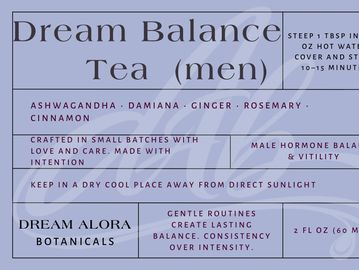 Dream Balance Tea for men with herbs to support male hormone balance and vitality.