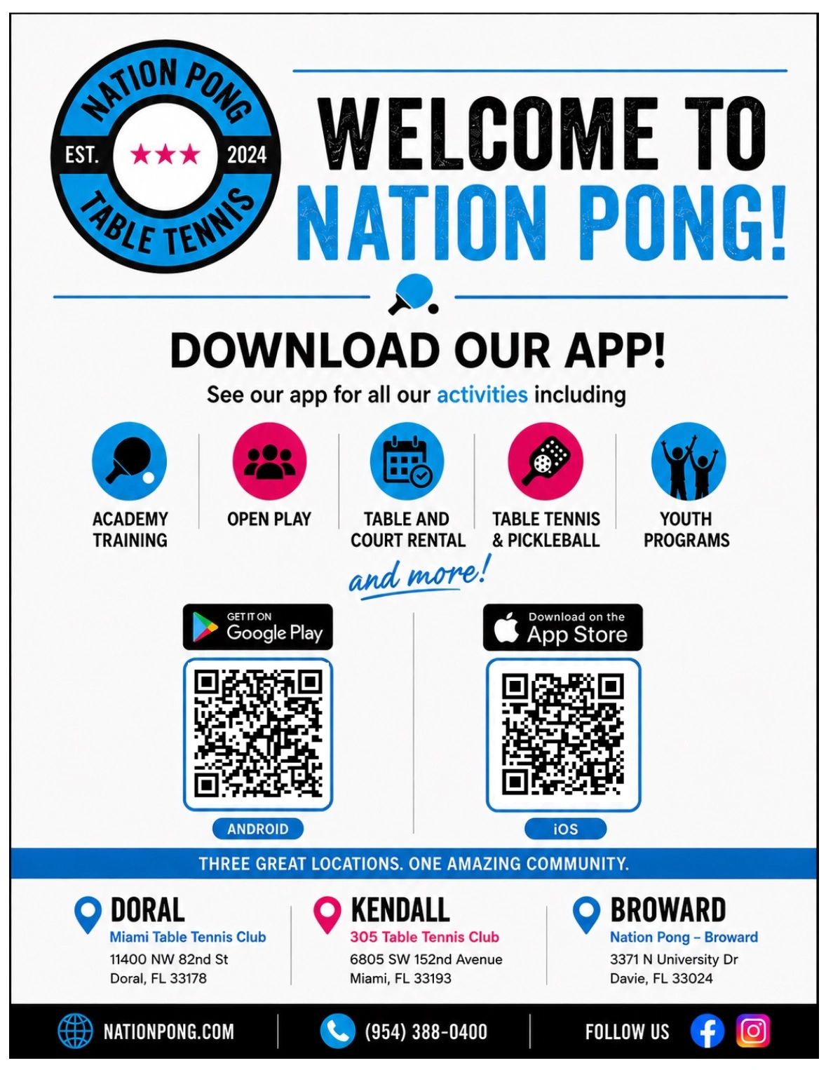 Welcome to Nation Pong app for table tennis activities with multiple locations.