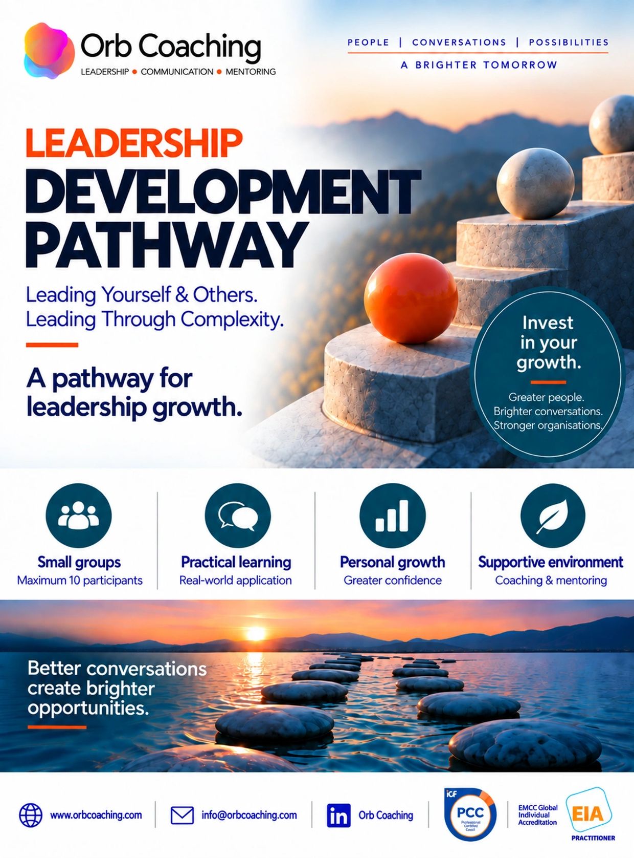 ORB Leadership Development Pathway brochure introducing an experiential leadership development journ