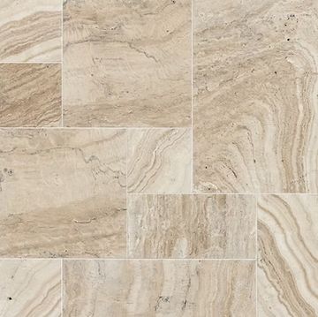 Beige and brown marble tile flooring with natural stone patterns.
