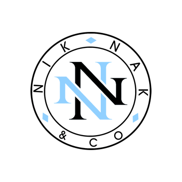 Logo with letters N and K in blue and black inside circular text.