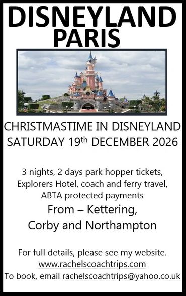 Advertisement poster for Disneyland Paris Christmas trip in December 2026.