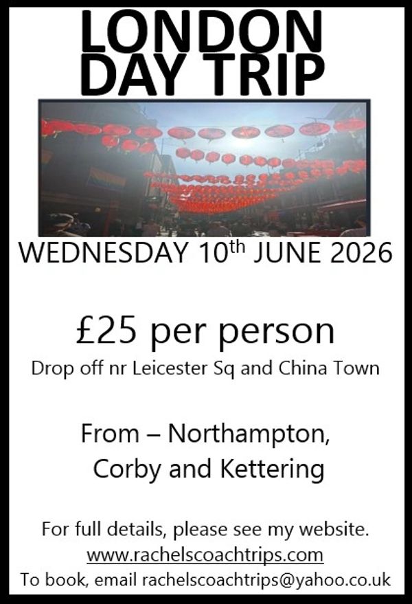 Flyer advertising a London day trip with details and cost.