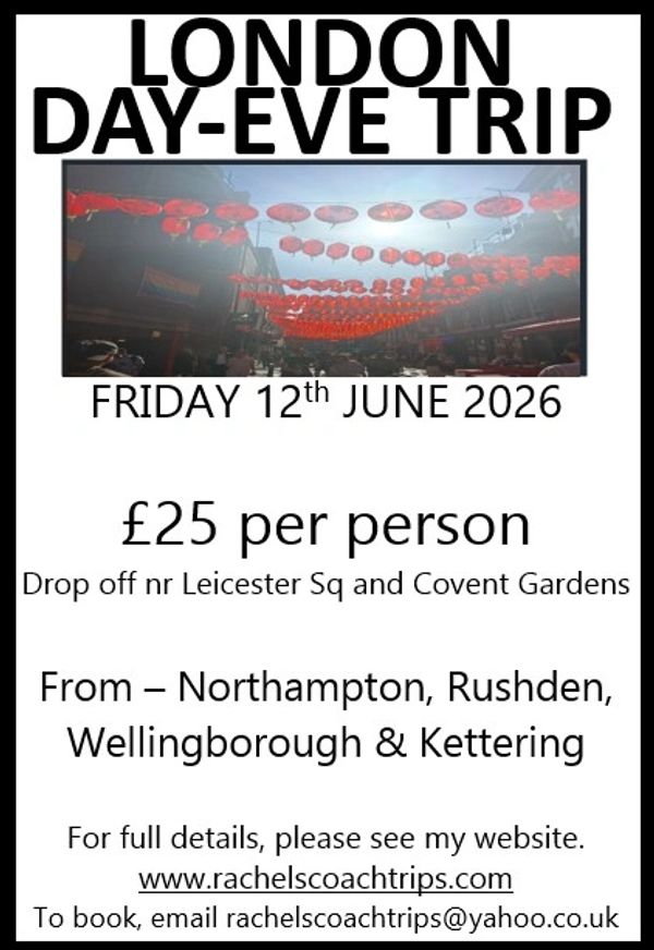 Advertisement for a London day trip on June 12, 2026, costing £25 per person.