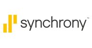 Synchrony logo with yellow bars and black text.