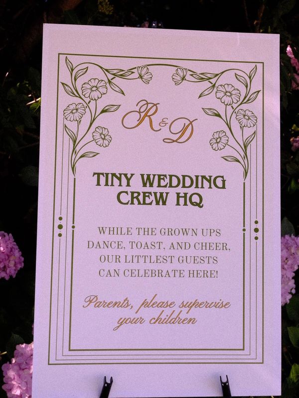 Sign for kids' celebration area at a wedding.
