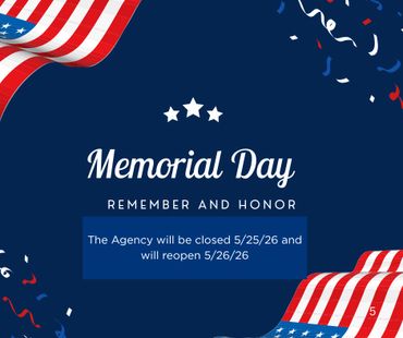 Memorial Day agency closure announcement with patriotic design.