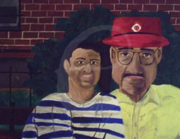 "SITTING ON THE BENCH WITH GRANDPA" ©1999 ERICA PURNELL - ACRYLIC ON CANVAS