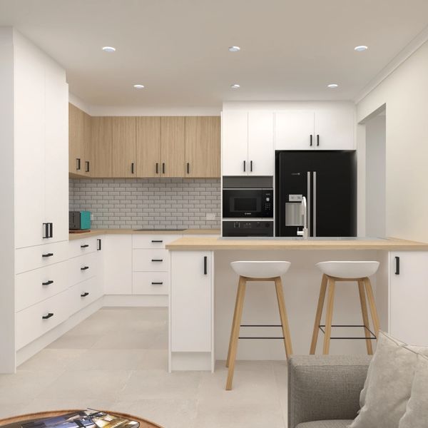 Polytec melamine kitchen design with laminate bench tops.