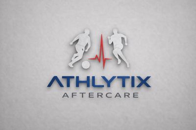 Logo with two athletes and a heartbeat line for Athlytix Aftercare.
