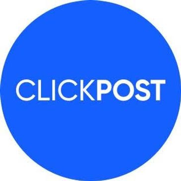 Blue circular logo with the text CLICKPOST in white.