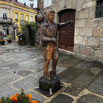 Statue on the Camino de Santiago of a pilgrim. 