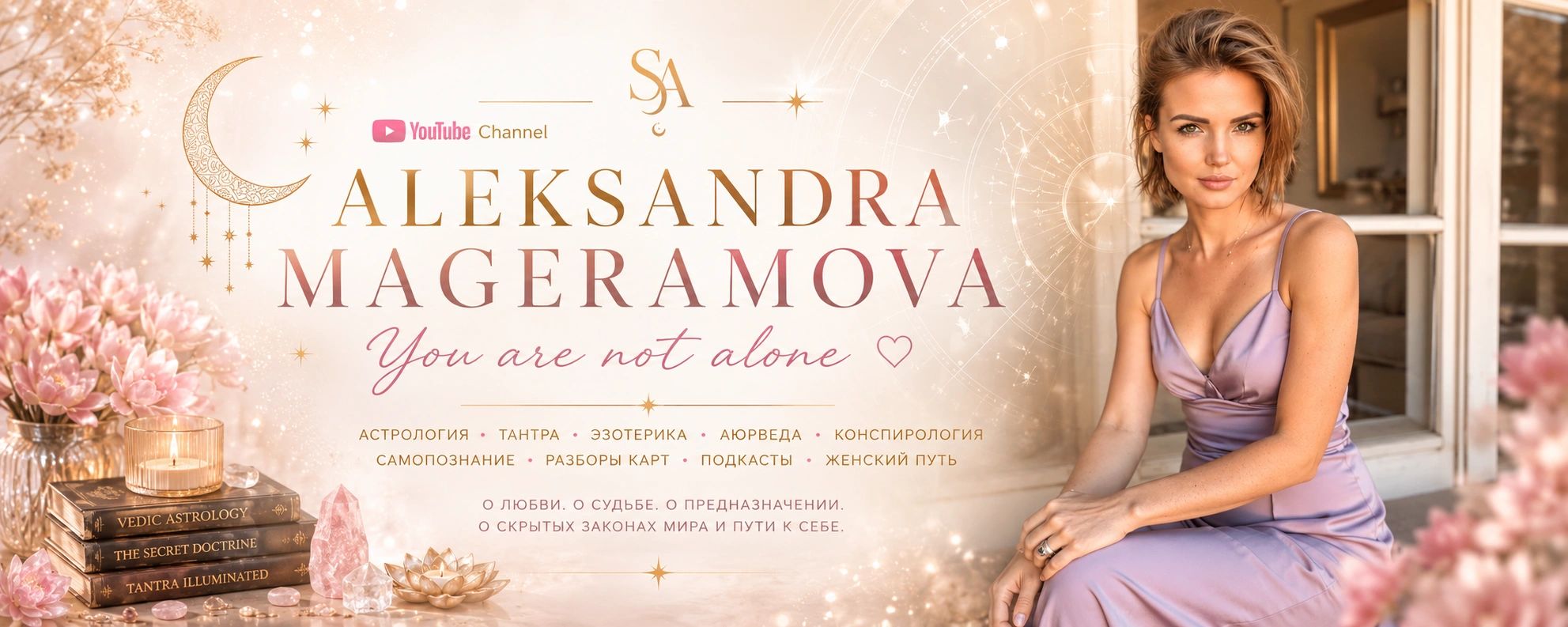 YouTube banner for Aleksandra Mageramova focused on astrology and self-discovery.