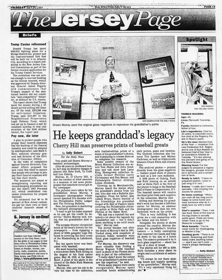 The Phila Daily News article about Shawn Murray & the Bruce Murray Collection baseball photography