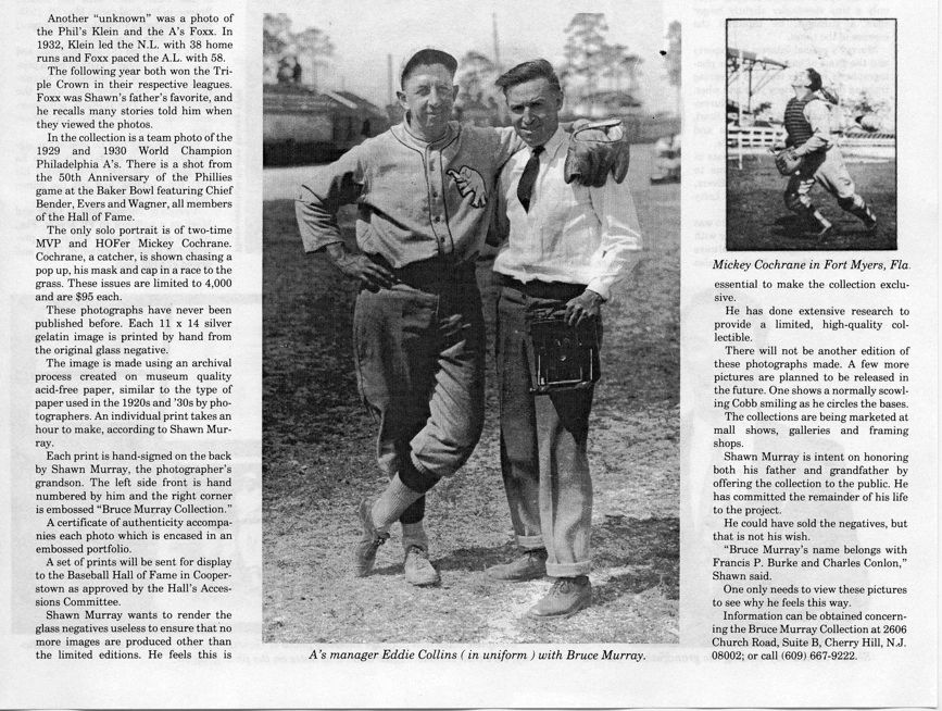 Sports Collectors Digest article about the Bruce Murray Collection baseball photography, page 2