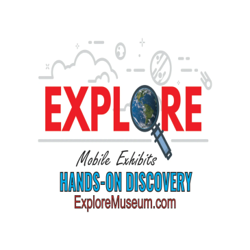The Explore Museum logo with a magnifying glass over an image of the Earth