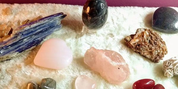 Crystals, Rose Quartz, Red Jasper, Kynite, Desert Selenite