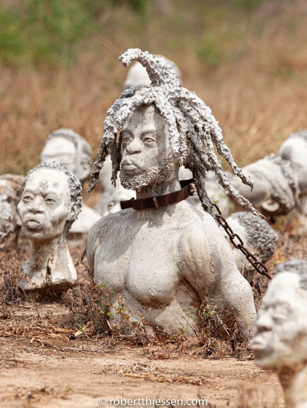 Nkyinkyim Installation in Ghana.  Sculptures representing the Africans who died is diaspora. 