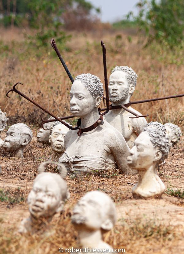 Nkyinkyim Installation in Ghana.  Sculptures representing the Africans who died is diaspora. 