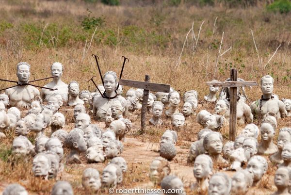 Nkyinkyim Installation in Ghana.  Sculptures representing the Africans who died is diaspora.  