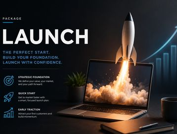 Rocket launching from a laptop symbolizing business growth.