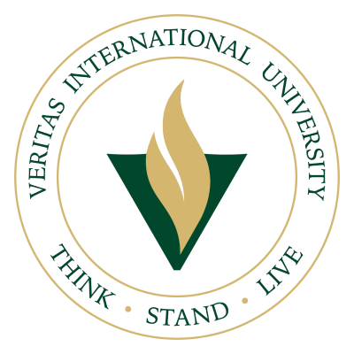 Logo of Veeritas International University with motto.