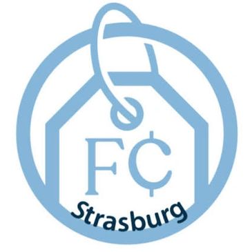 Logo of FC Strasbourg with a blue tag design.
