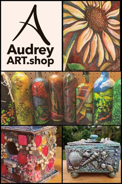 AudreyART.shop offers a collection of garden and nature inspired art pieces & wine bottle decor.