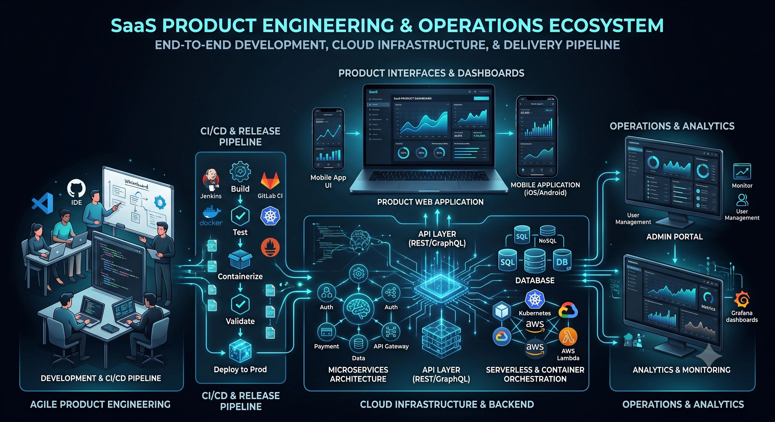 Comprehensive SaaS product engineering and operations ecosystem.