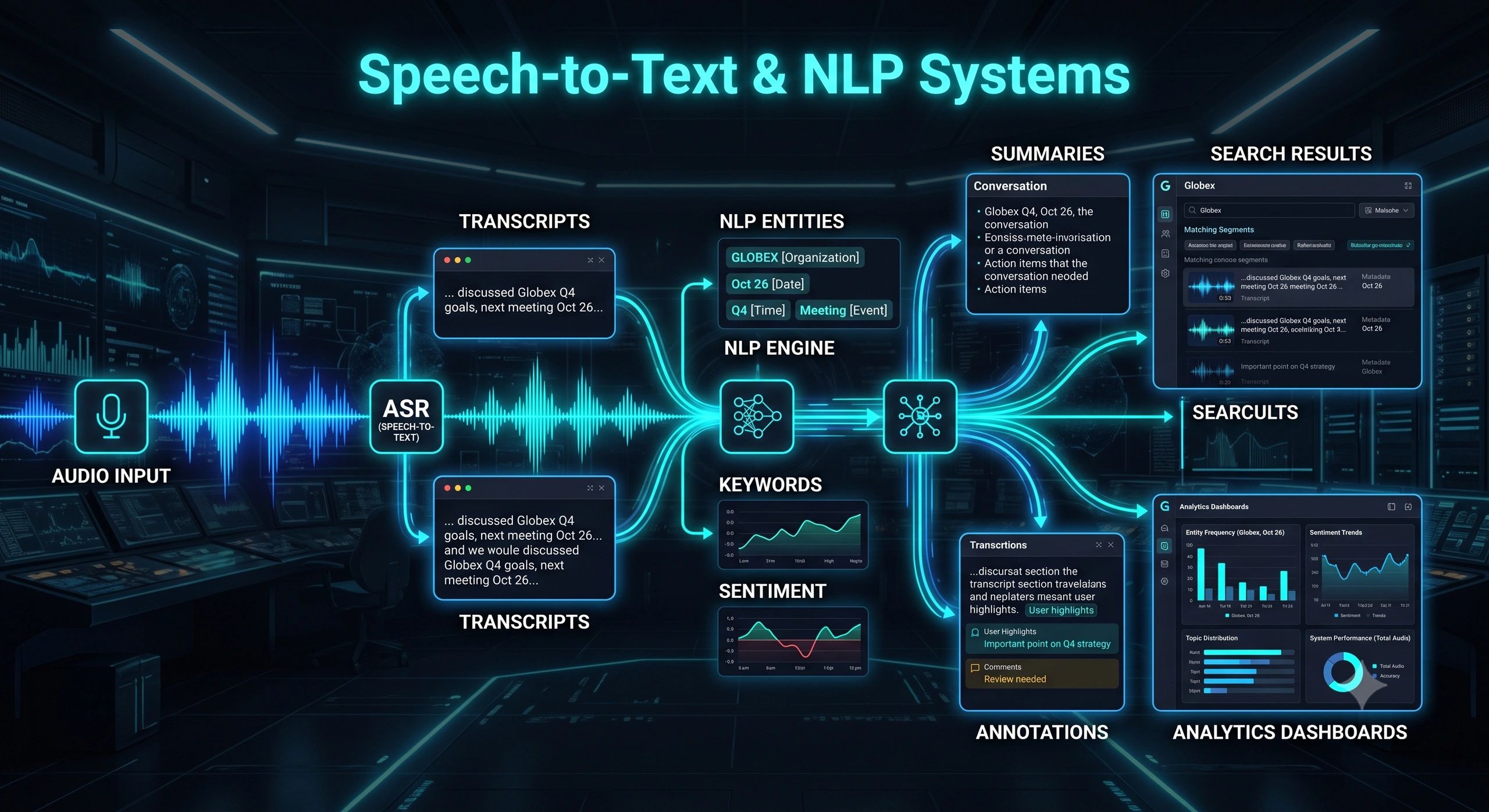 Diagram illustrating Speech-to-Text &amp; NLP system workflow.