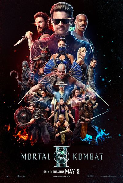 Mortal Kombat movie poster featuring fierce fighters and iconic characters.