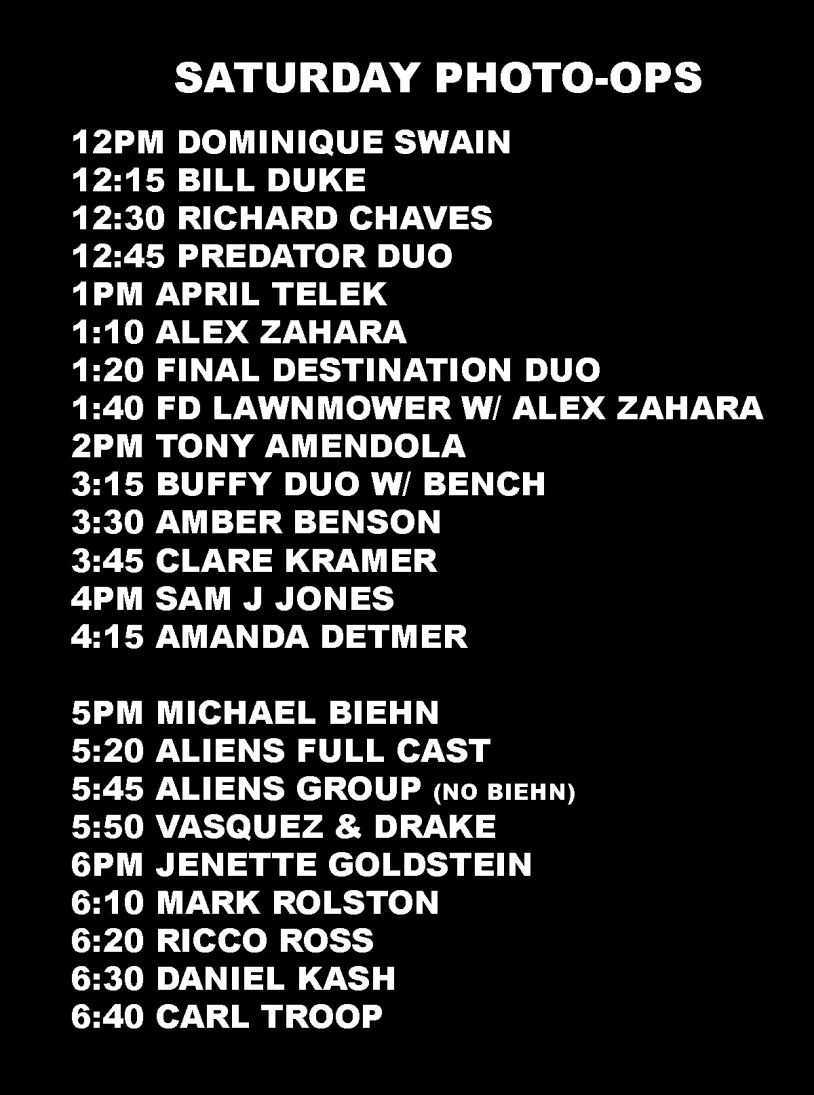 Schedule of Saturday photo-ops with times and names.
