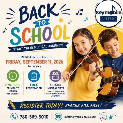 Girl playing violin and boy playing guitar back to school special