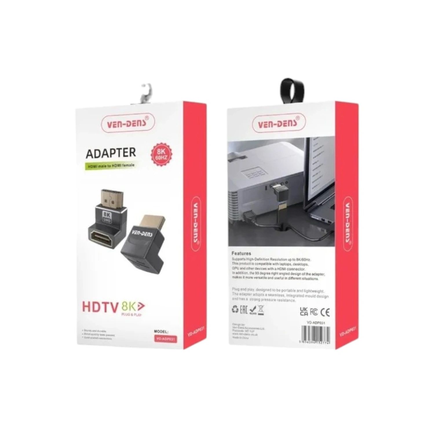 Ven-Dens Adapter HDMI Male to Female L-Shape