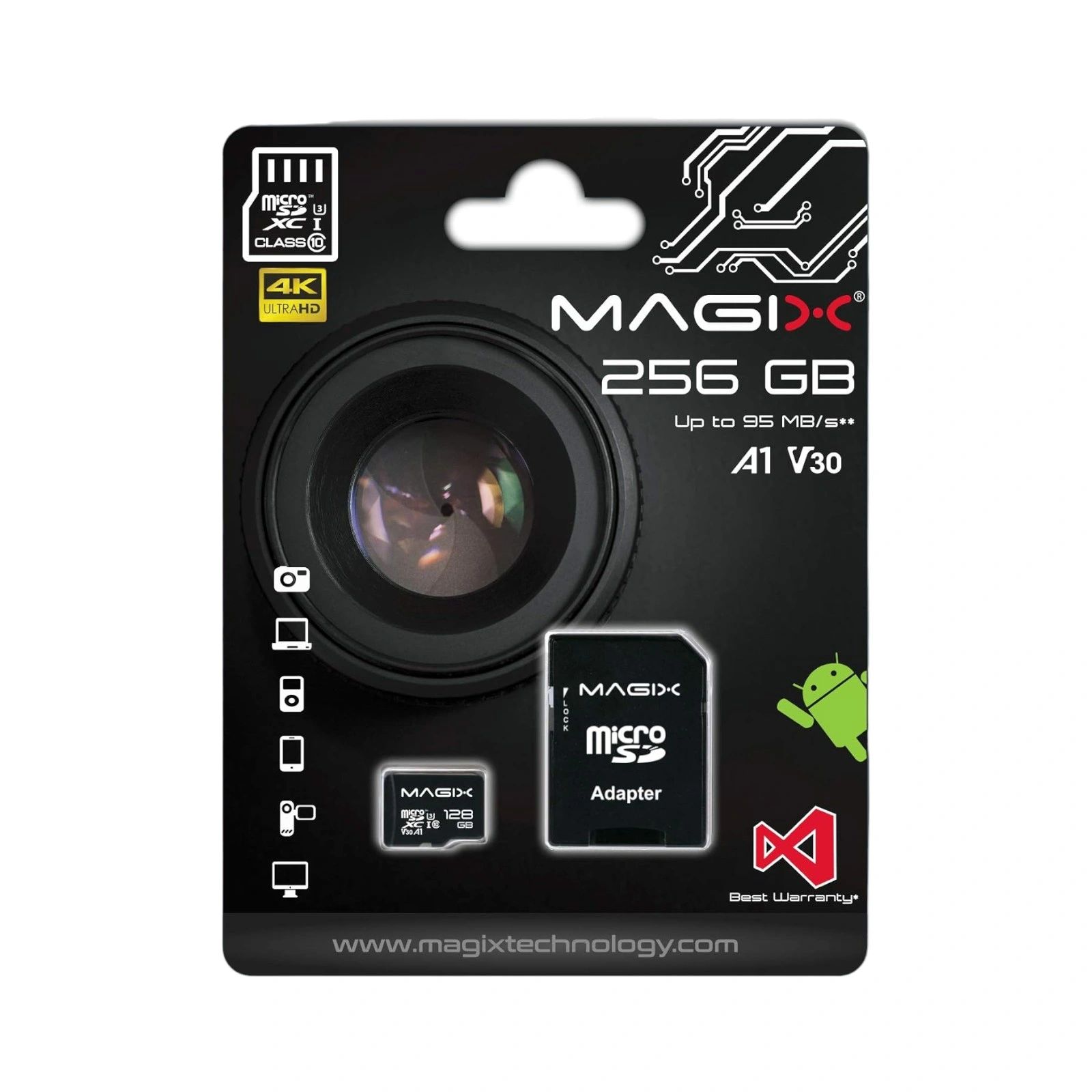 Magix 256GB microSD Card Class10 V30 U3,Up to 95 MB/s, 4K Series (SD Adapter Included)